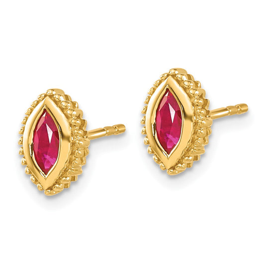 14K Yellow Gold Marquise Ruby Post Earrings