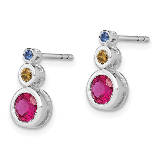 14K White Gold Ruby, Emerald and Sapphire Earrings