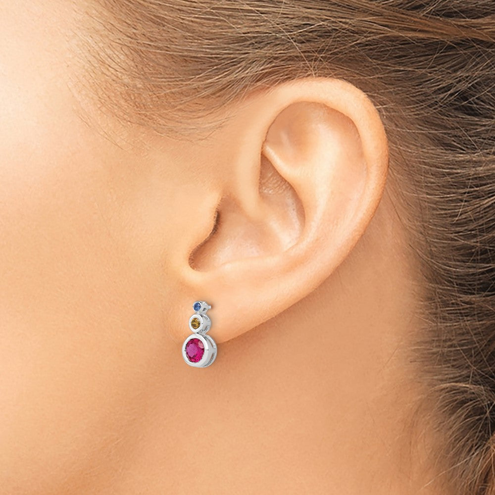 14K White Gold Ruby, Emerald and Sapphire Earrings