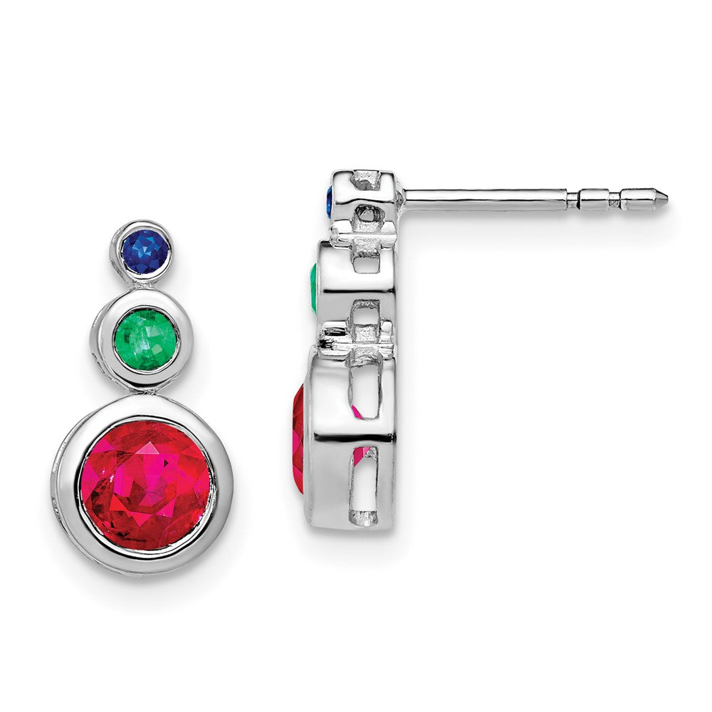 14K White Gold Ruby, Emerald and Sapphire Earrings