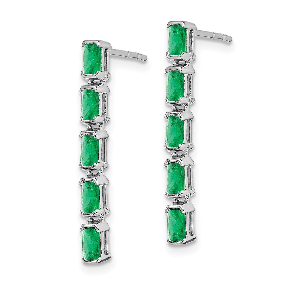 14K White Gold Emerald 5-stone Dangle Earrings