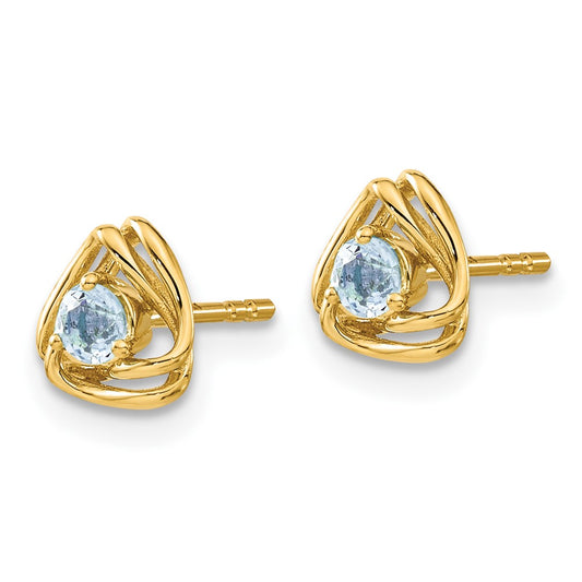 14K Yellow Gold Blue Topaz Post Earrings