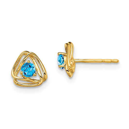 14K Yellow Gold Blue Topaz Post Earrings