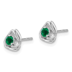 14K White Gold Created Emerald Post Earrings