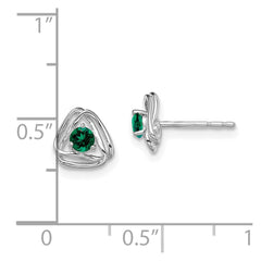 14K White Gold Created Emerald Post Earrings