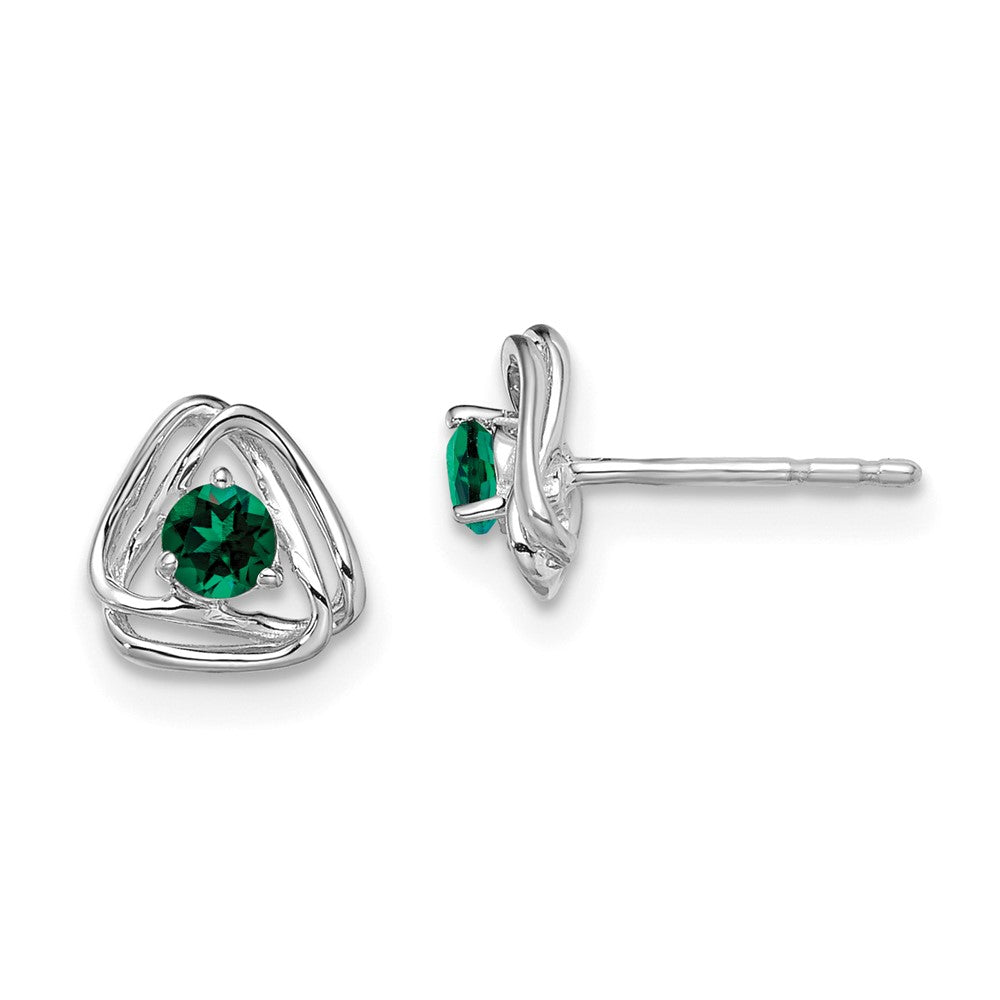 14K White Gold Created Emerald Post Earrings