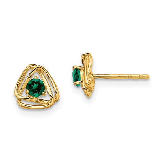 14K Yellow Gold Created Emerald Post Earrings