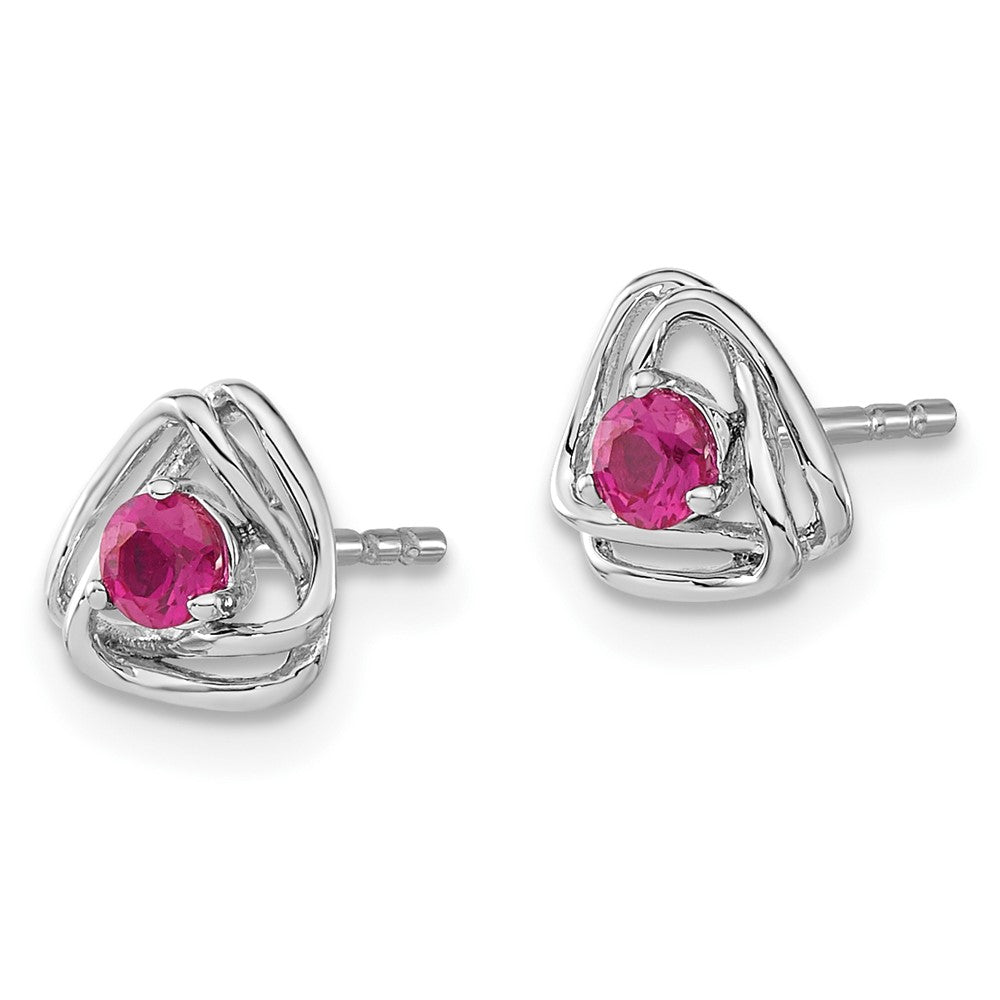 14K White Gold Created Ruby Post Earrings