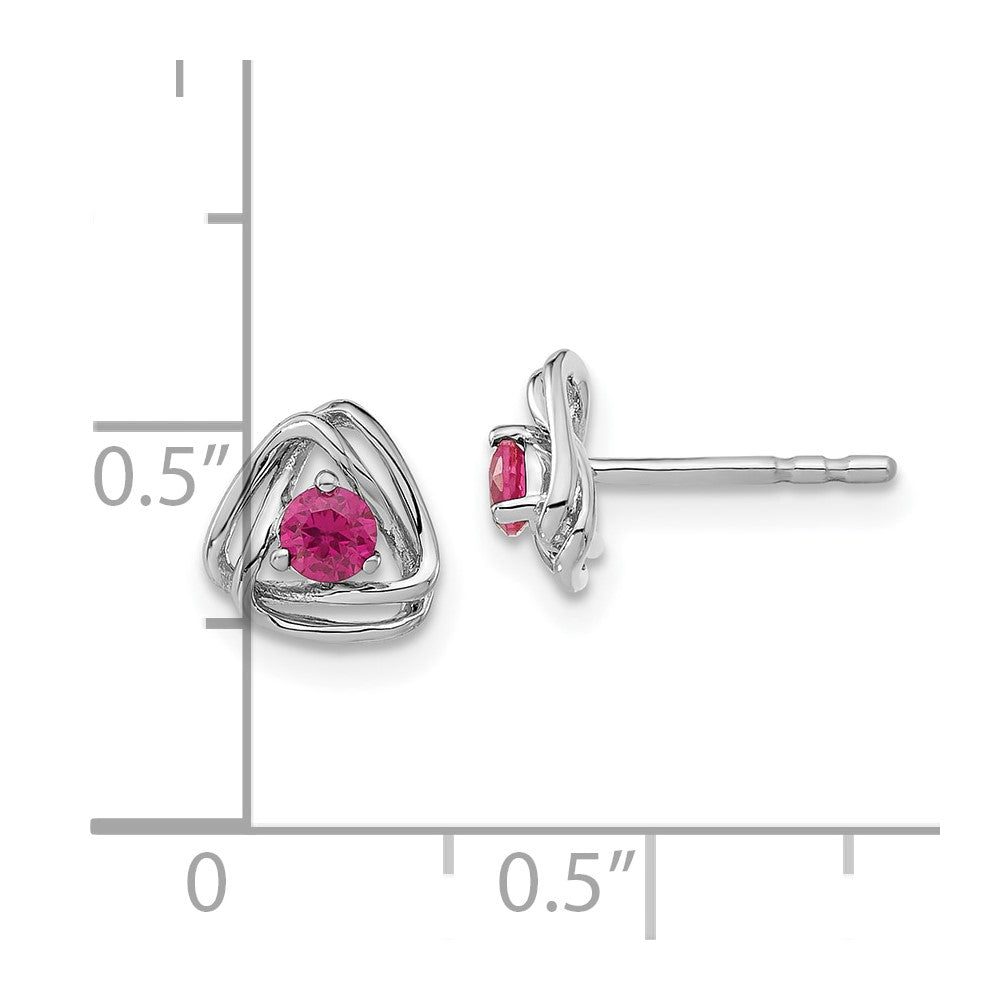 14K White Gold Created Ruby Post Earrings