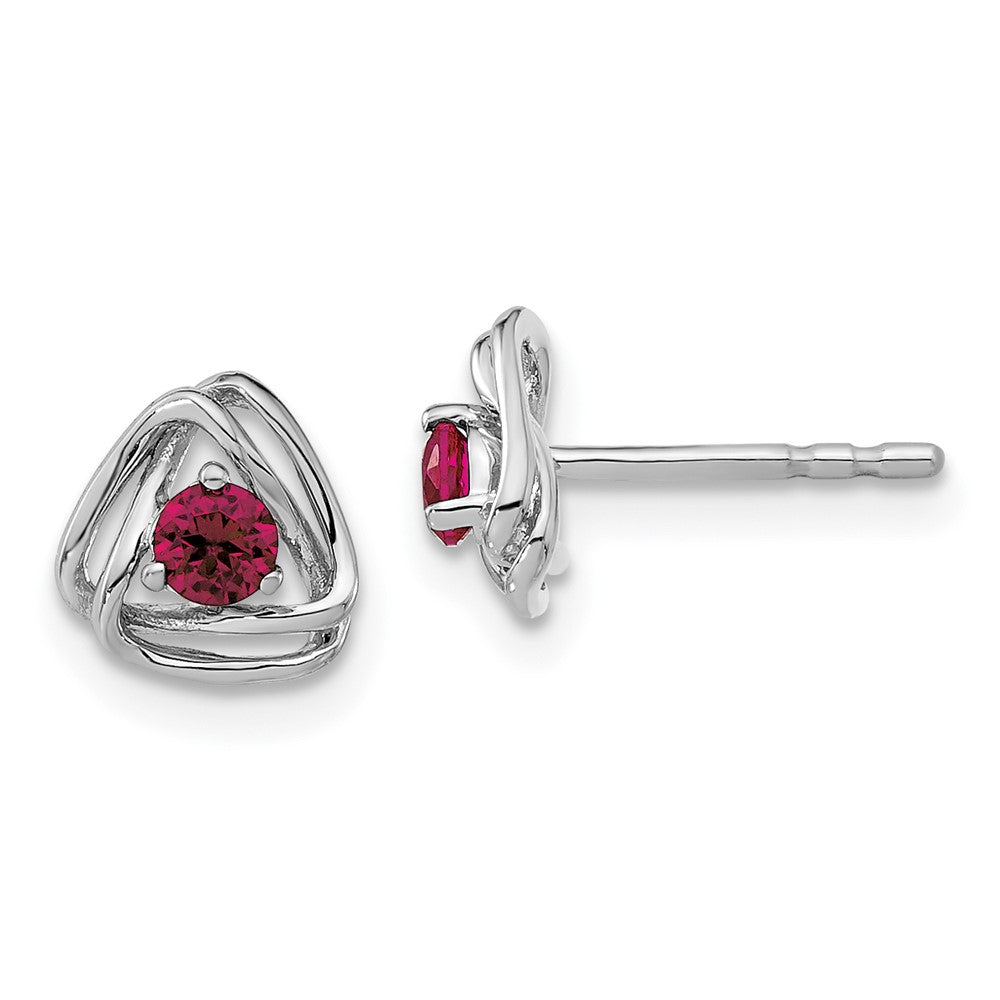 14K White Gold Created Ruby Post Earrings