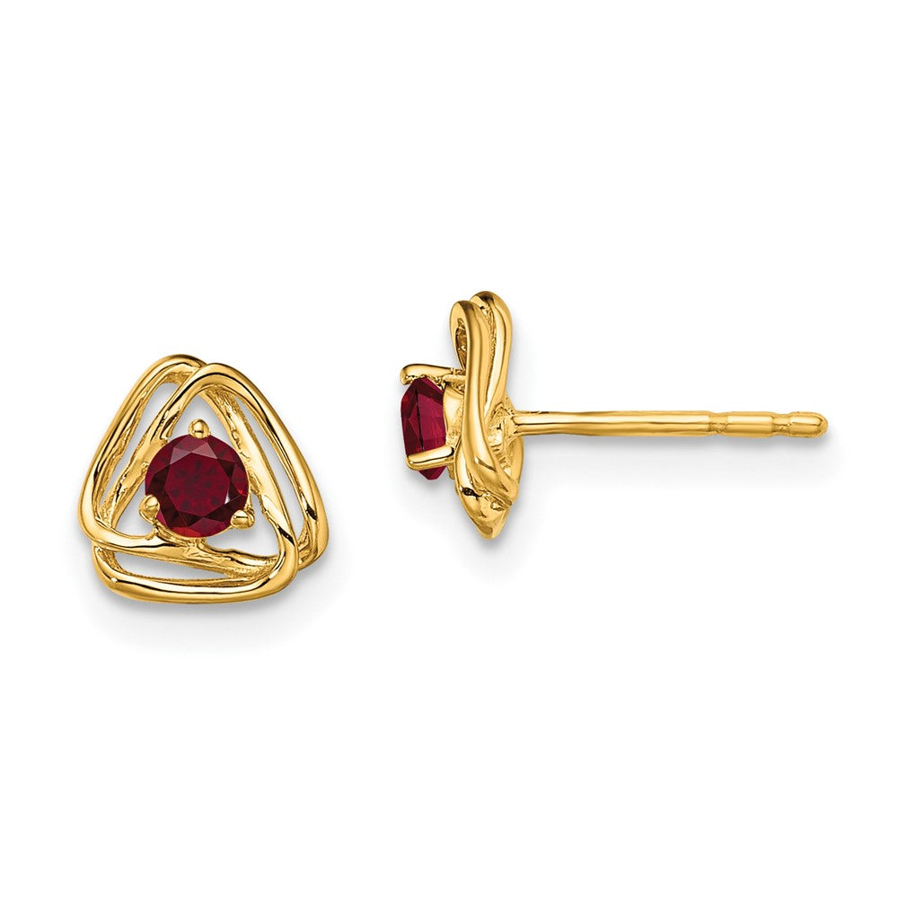 14K Yellow Gold Created Ruby Post Earrings