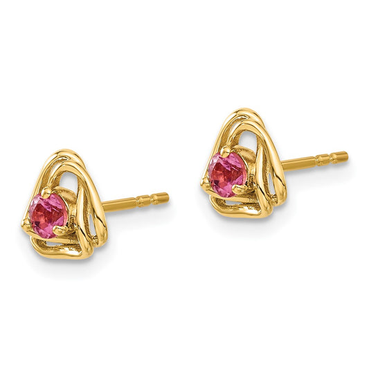 14K Yellow Gold Pink Tourmaline Post Earrings