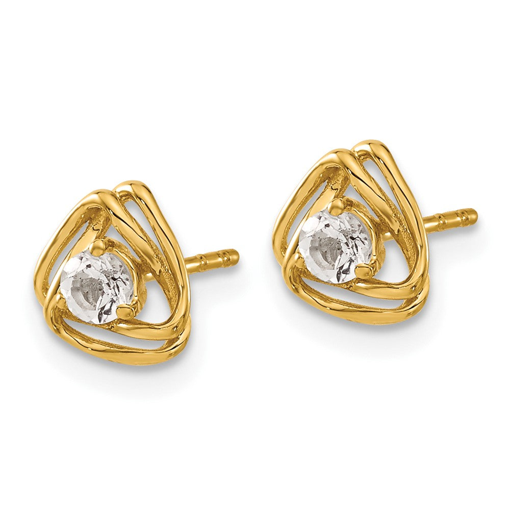 14K Yellow Gold White Topaz Post Earrings