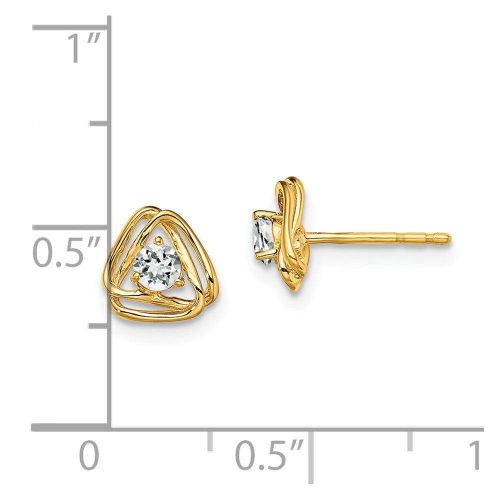 14K Yellow Gold White Topaz Post Earrings