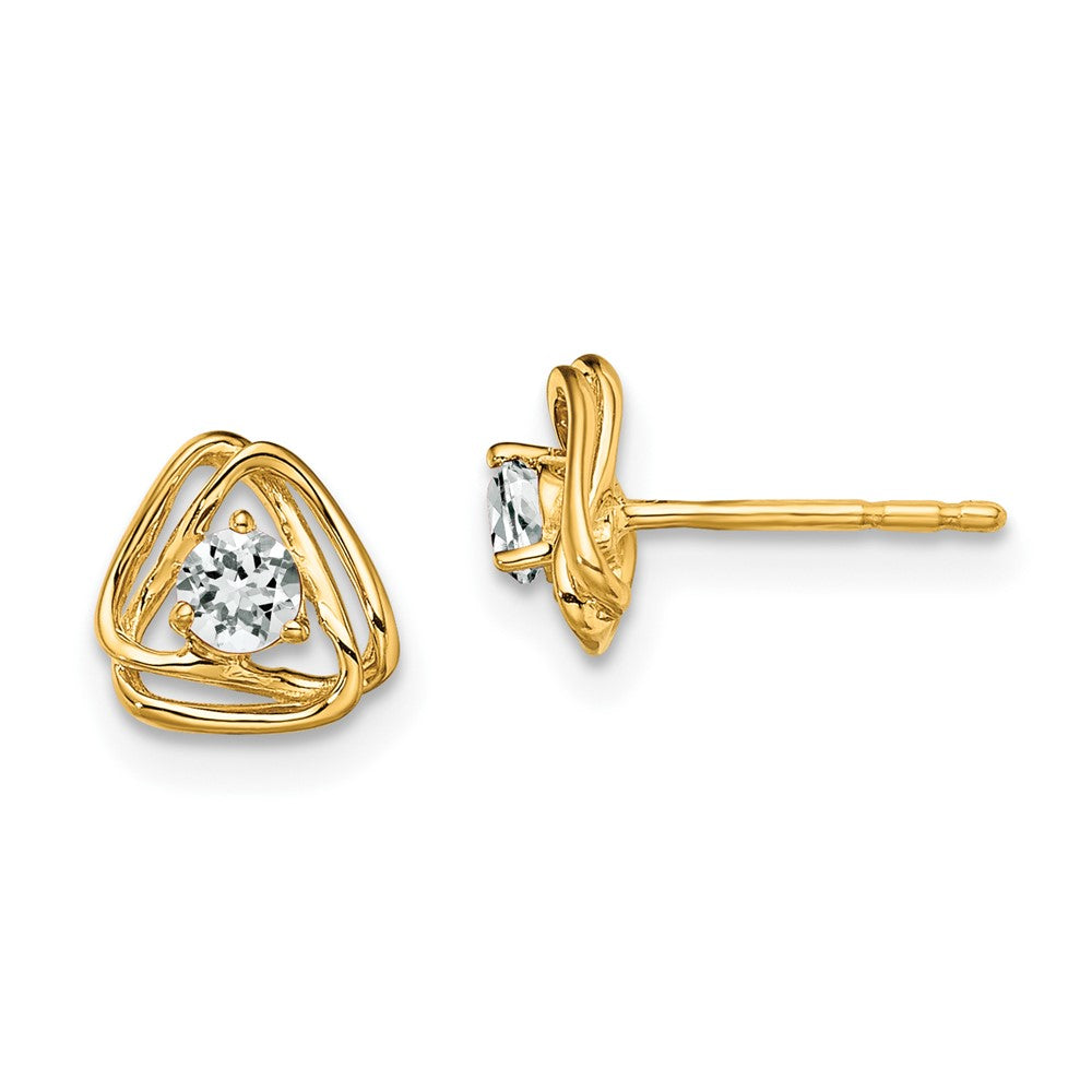 14K Yellow Gold White Topaz Post Earrings