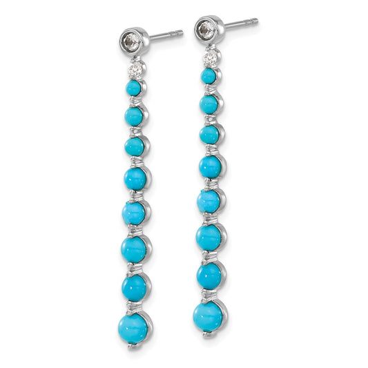 14K White Gold Graduated Turquoise and White Topaz Earrings