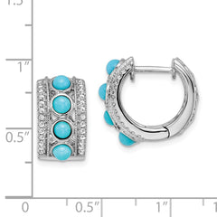 14K White Gold Turquoise and White Topaz Hinged Hoop Earrings