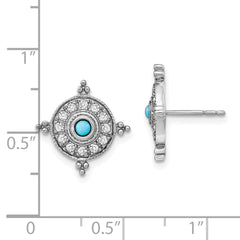 14K White Gold Turquoise and White Topaz Earrings