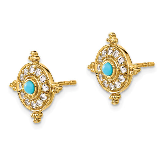 14K Yellow Gold Turquoise and White Topaz Earrings
