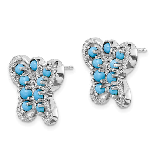 14K White Gold Turquoise White Topaz Butterfly Earrings