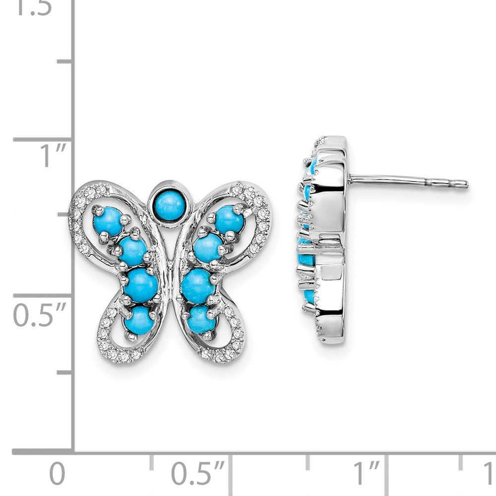 14K White Gold Turquoise White Topaz Butterfly Earrings