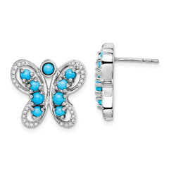 14K White Gold Turquoise White Topaz Butterfly Earrings