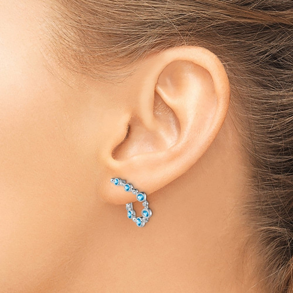 14K White Gold Blue Topaz Teardrop Hoop Earrings