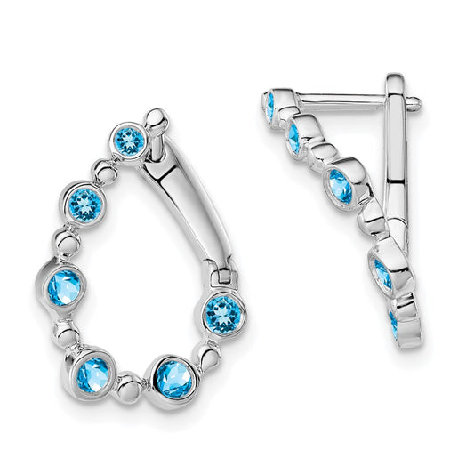 14K White Gold Blue Topaz Teardrop Hoop Earrings