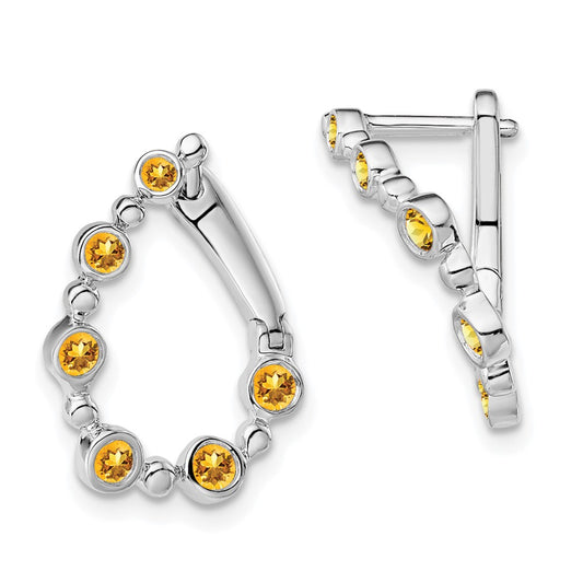 14K White Gold Citrine Teardrop Hoop Earrings