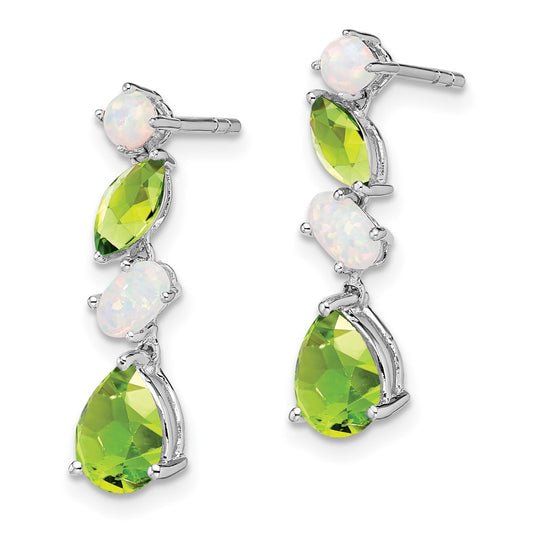 14K White Gold Peridot and Opal Dangle Earrings