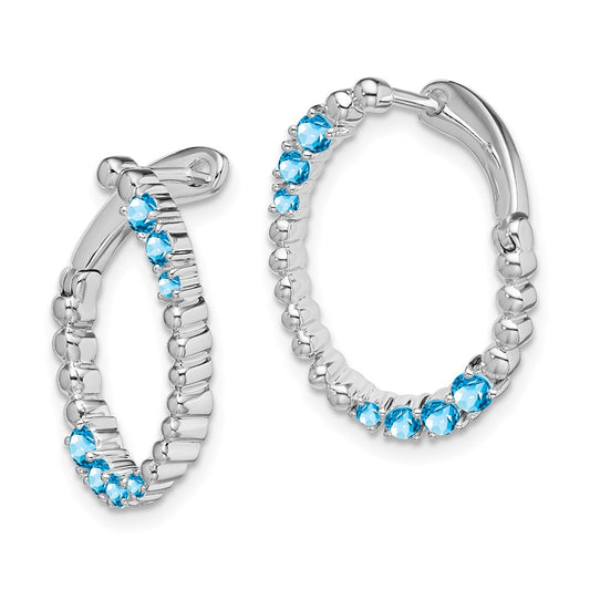 14K White Gold Blue Topaz Oval Hoop Earrings