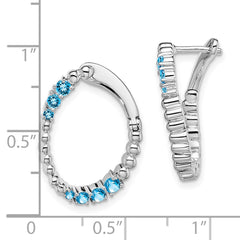 14K White Gold Blue Topaz Oval Hoop Earrings