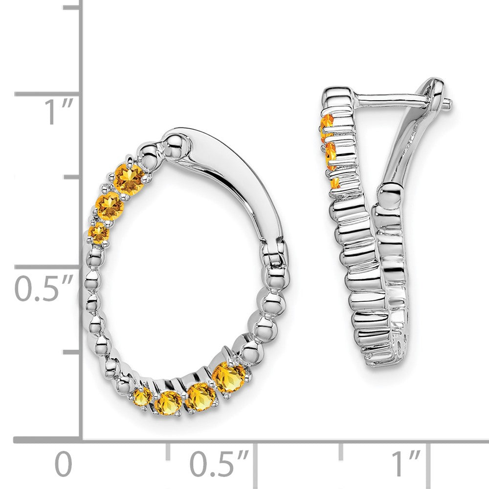 14K White Gold Citrine Oval Hoop Earrings