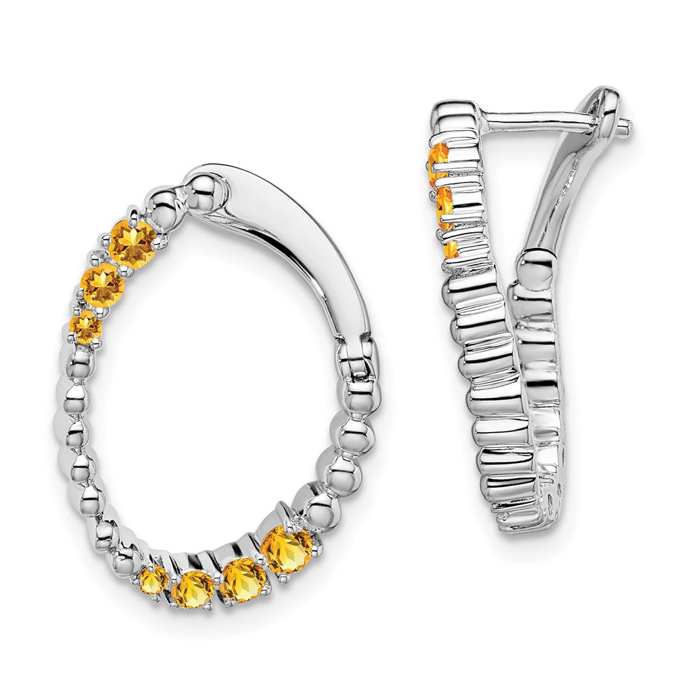 14K White Gold Citrine Oval Hoop Earrings