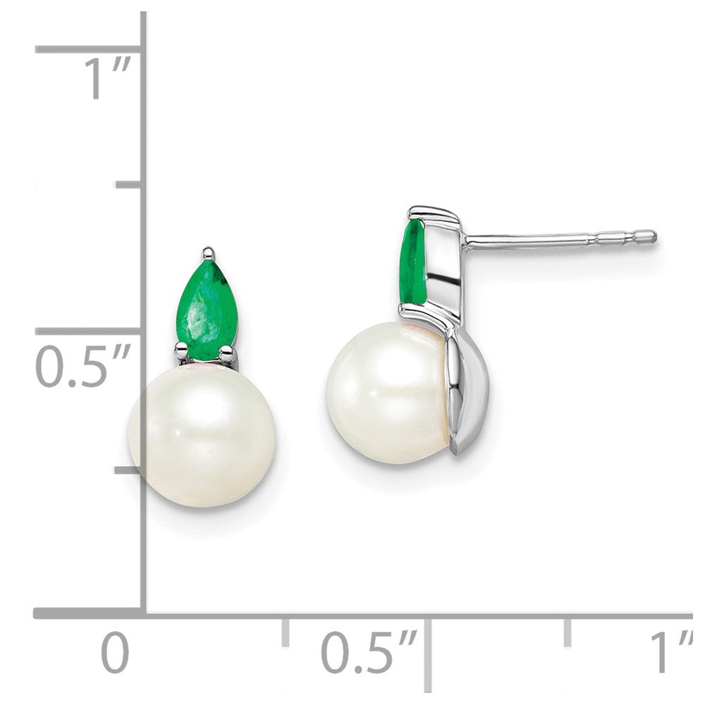 14K White Gold FWC Pearl and Emerald Post Earrings