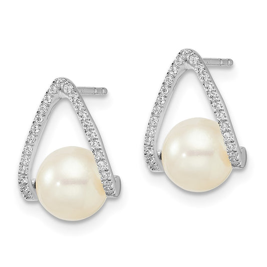 14K White Gold Polished FWC Pearl Post Earrings