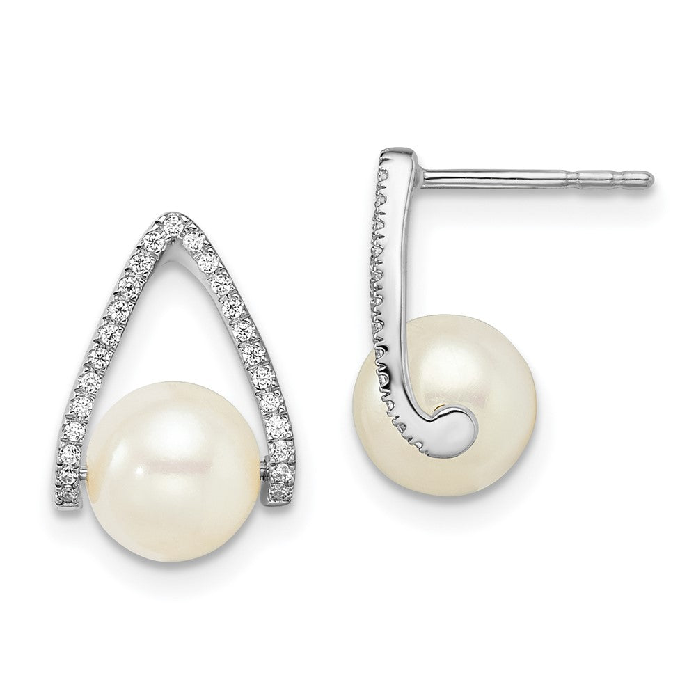 14K White Gold Polished FWC Pearl Post Earrings