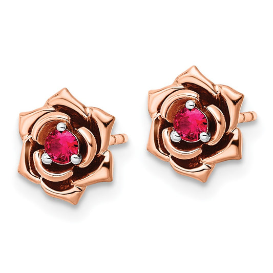 14K White & Rose Gold Ruby Flower Post Earrings