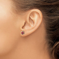 14K White & Rose Gold Ruby Flower Post Earrings