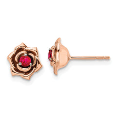 14K White & Rose Gold Ruby Flower Post Earrings