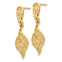 14K Yellow Gold Polished & Diamond-cut Filigree Swirl Dangle Post Earrings