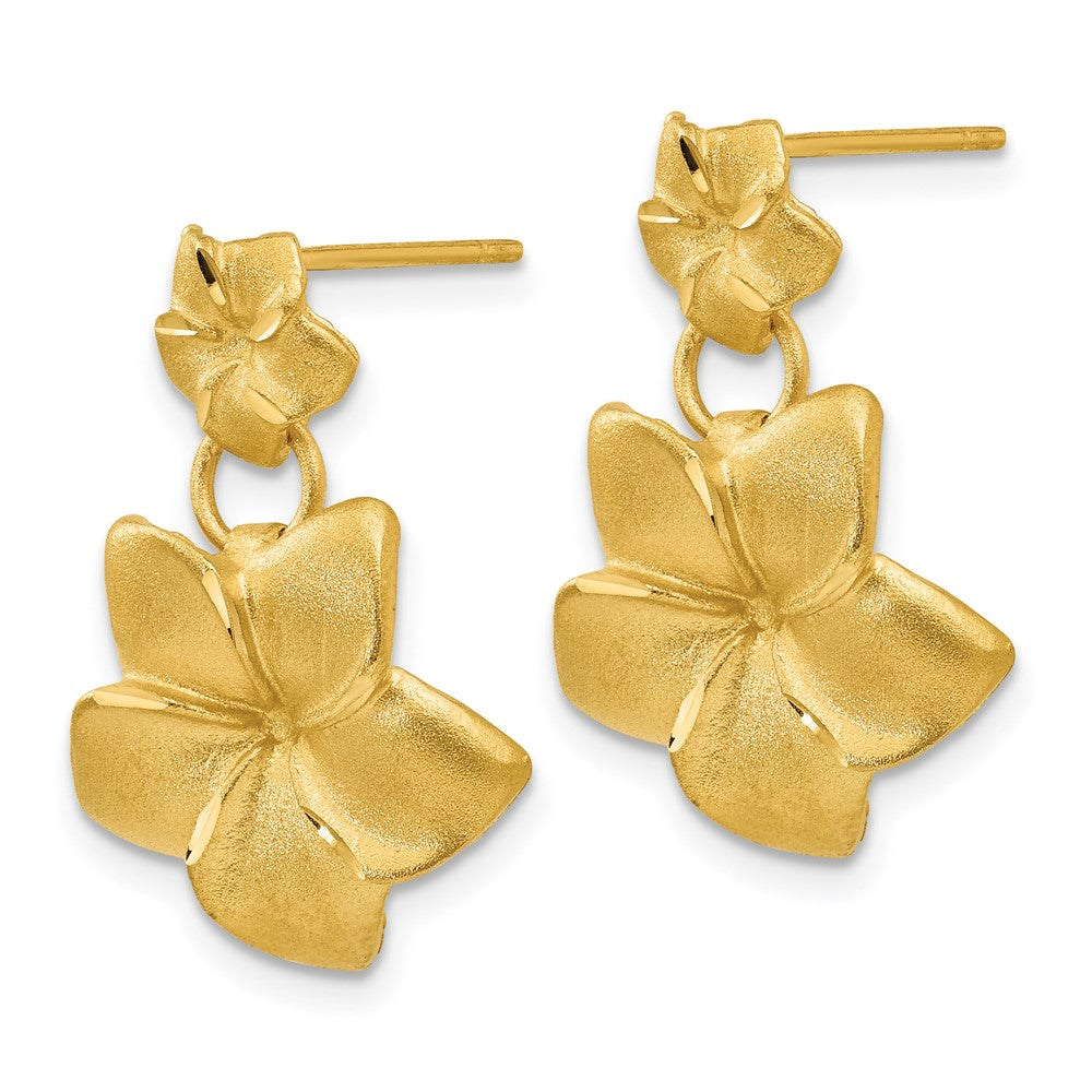 14K Yellow Gold Plumeria Dangle Earrings