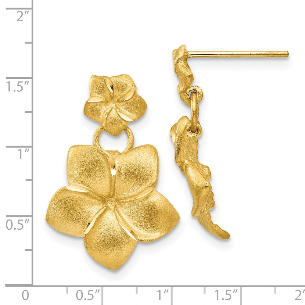 14K Yellow Gold Plumeria Dangle Earrings