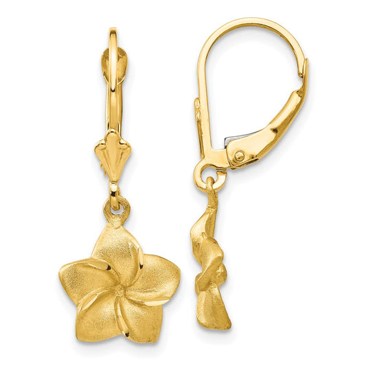 14K Yellow Gold Satin & Diamond-cut Plumeria Dangle Leverback Earrings