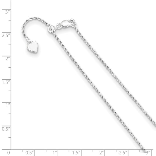 Cadena de cuerda ajustable con corte de diamante de 1,2 mm de plata de ley