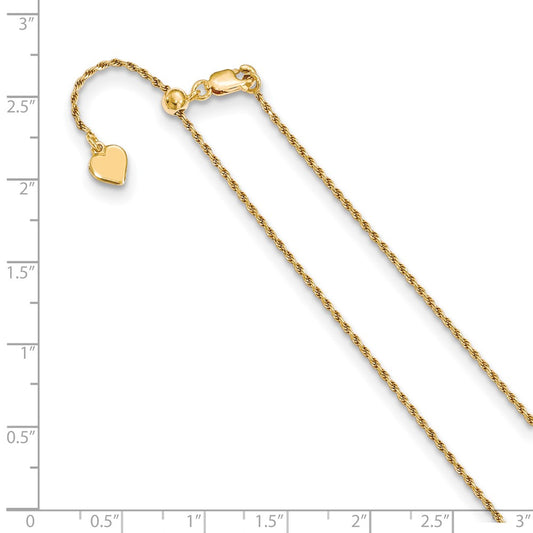 Cadena de cuerda ajustable con corte de diamante de 1,2 mm de plata chapada en oro amarillo