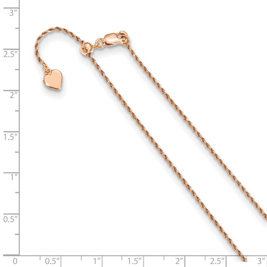 Cadena de cuerda ajustable con corte de diamante de 1,2 mm chapada en oro rosa