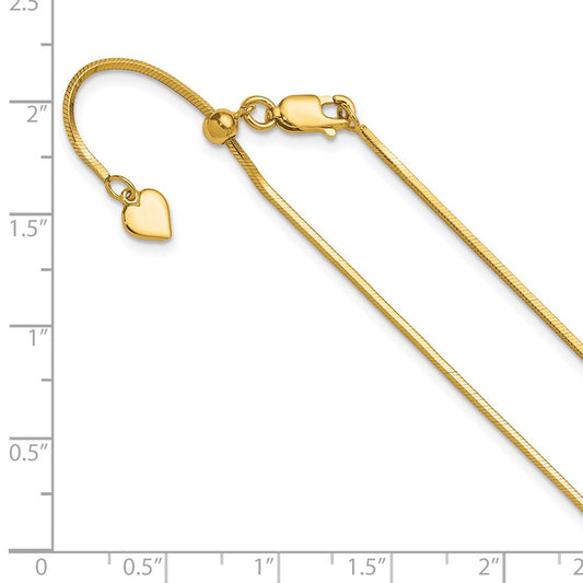 Cadena de serpiente cuadrada ajustable con corte de diamante de 1,2 mm de plata chapada en oro amarillo