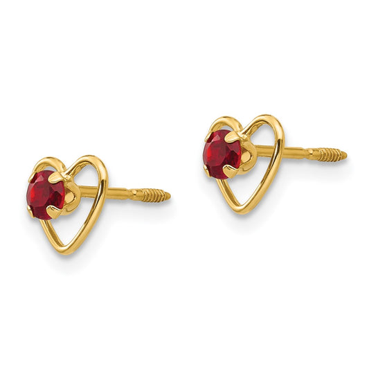 14K Yellow Gold Madi K 3mm Garnet Birthstone Heart Earrings