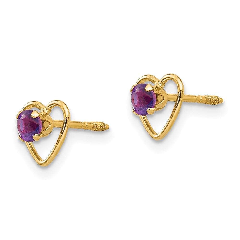 14K Yellow Gold Madi K 3mm Amethyst Birthstone Heart Earrings